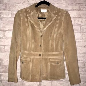 Vintage Anne Taylor Loft Women's Camel Color Soft Suede Fitted Blazer Jacket